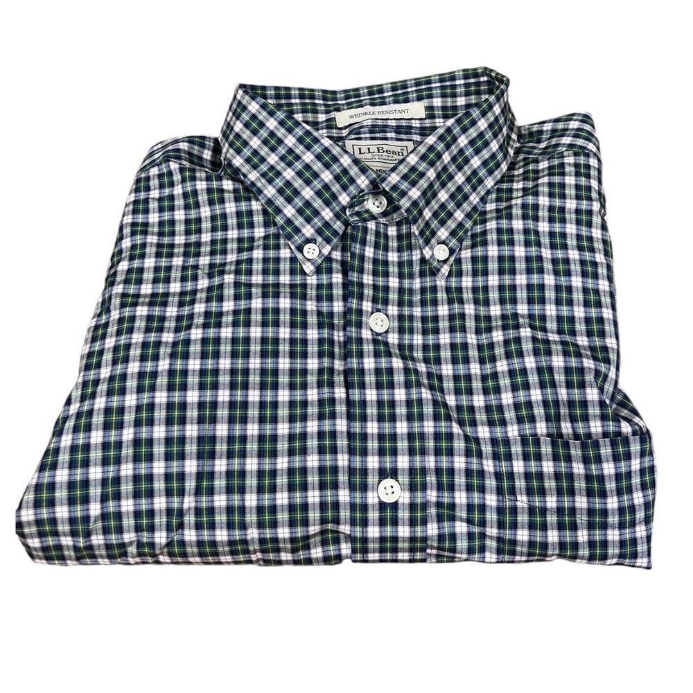 Eddie Bauer Tall XL Long Sleeve‎ Mens Button Up Green Blue Checked